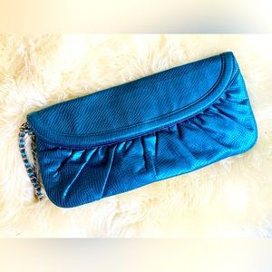 Teal vegan leather clutch with wrist band